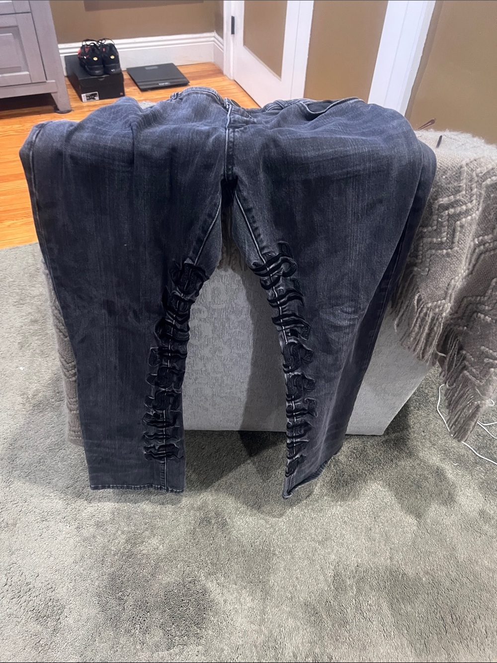 Fashion Nova Men’s Black Straight-Leg Jeans with Side Ribbon Detail 36x34 or32